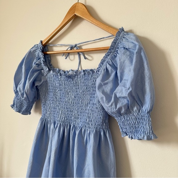 Hill House The Athena Nap Mini Dress Light Blue Glitter Check Size S - Picture 7 of 9